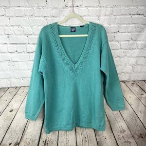 Gap Vintage Size Medium Teal Y2K Pullover Preppy Oversized Classic Sweater EUC
